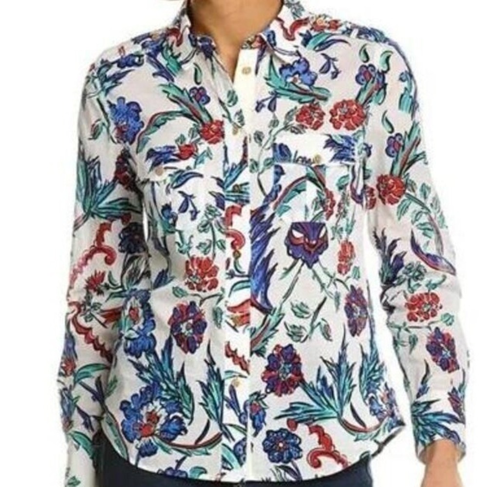 Tory Burch Brigette Cotton Floral Button Up Preppy Safari Lightweight SIZE 10